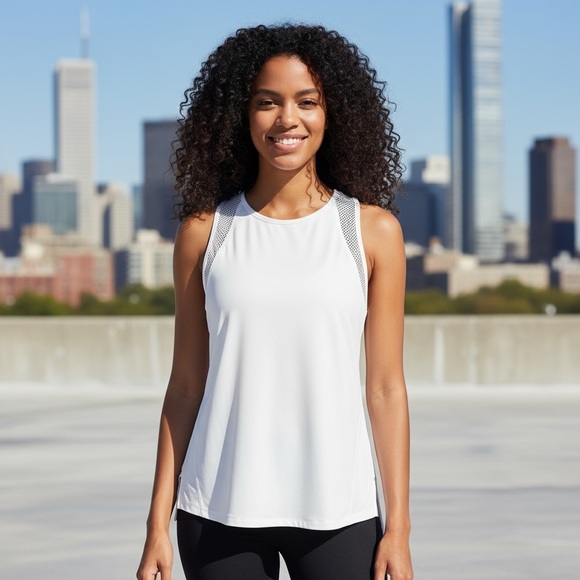 Calvin Klein Tops - Calvin Klein Ivory Sleeveless Active Tank with Mesh Accents